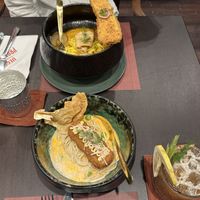 Northern style soup (top) and panang curry (bottom)   at Vegan Pranakhon in Bangkok