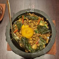 Stir-fried Thai Basil with Tofu Minced Pork & Vegan Egg Yolk at Vegan Pranakhon in Bangkok