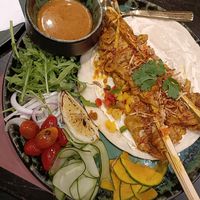 Satay tofu skin at Vegan Pranakhon in Bangkok