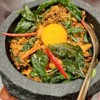 Tofu mince and rice (spicy) at Vegan Pranakhon in Bangkok