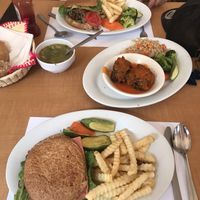 Vegan sandwich, champions croquettes and hamburger  at Los Vegetarianos in Mexico City