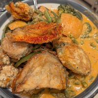 Panang curry with tofu udon noodles and tempura veg at Tuk Tuk Pan Asian in Sandhurst