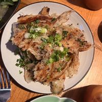 Vegan scallion pancakes and corner of cucumber salad  at Sichuan Alley Bistro in West Hartford