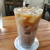 iced almond milk latte at Cook and Book 쿡앤북 in Seoul