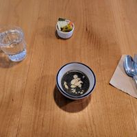 Pickled veggies and maybe black bean soup (not sure but it was delicious) at Cook and Book 쿡앤북 in Seoul