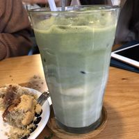 Greentea ice-cream latte at Cook and Book 쿡앤북 in Seoul