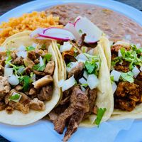 Taco trio with beans and rice at BZ Taco in Redlands
