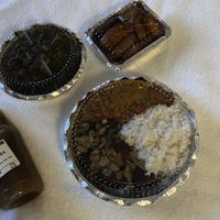 Vegan plate + greens + plantains + tea   at Mande Dibi in Memphis