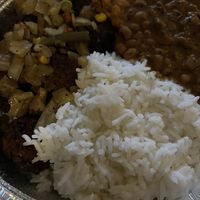 Vegan plate w/ meatballs, black eyed peas, and jasmine rice   at Mande Dibi in Memphis