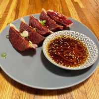 Spicy beetroot gyoza  at Meira Ramen Momo in Reykjavik