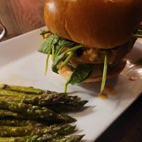 Veggie burger and grilled asparagus at The Attic in Tisbury
