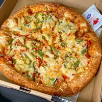 12" pepperoni pizza + green peppers + pineapple (garlic crust) at Modena Pizza & Pasta in Seattle