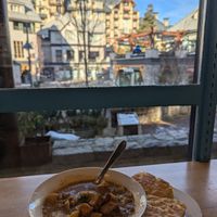 Potato and mushroom soup! Decliciousss at Naked Sprout Juice Bar Cafe in Whistler