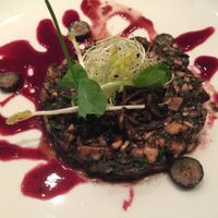Sublime mushroom tartare with blueberry sauce.  at 42 Degrés in Paris