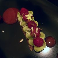 Basil cream and raspberry cake at 42 Degrés in Paris