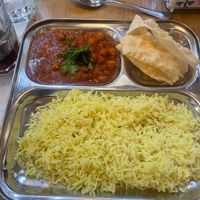 Chickpea curry, rice and poppadom  at Manjeera - Food Stall in Pontypridd