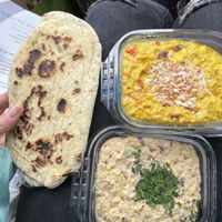 Curry chickpea salad with coconut, pepper, apple, scallion, and chickpea salad of the sea   at Chef Victor Andrade in Amesbury