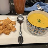lentil soup. confirmed the chips on the side are vegan and they are- made from tortilla    at Blue Fig Cafe in Moorestown
