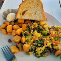 Veggie Scramble but substituted for Vegan eggs/ plant-based eggs at Mornings on First in Livermore