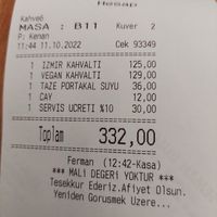 Invoice at Kahve 6 in Istanbul