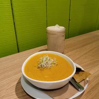 Carrot Ginger Soup + Iced Chai at The Green Moustache - Lorimer Rd in Whistler