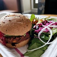 Big "Mo" Burger on GF Bun at The Green Moustache - Lorimer Rd in Whistler