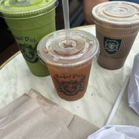 Kale smoothie, iced tea and iced mochaa  at Bagel Pub - Park Slope in Brooklyn
