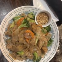Vegetable pad see ew (specify no egg or oyster sauce) with tofu and crushed peanuts!  at Thai Smile Cuisine in Hilton Head Island