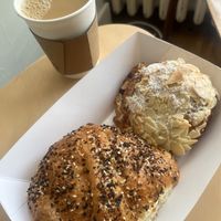 Everything croissant with tofu cream cheese and a drip coffee with half and half  at Fatty Bear - Vegan Pastries  in Toronto