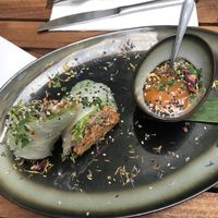 Rice paper roll with tempeh and other delicious filling at Das Reiskorn in Stuttgart