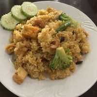 Pineapple fried rice. Request vegan prep and they will add in extra vegetables in replace of egg   at Tip Thai Restaurant in Richmond