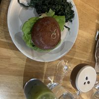 Vegan burger with kale saladd  at True Food Kitchen - Fashion Valley Mall in San Diego