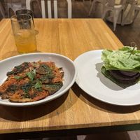 Plant based burger (lettuce wrap) and Spaghetti Squash with mushrooms and spinach 🔥🔥🔥  at True Food Kitchen - Fashion Valley Mall in San Diego