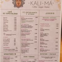 Menu at KALI MA in Puerto Varas
