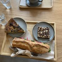 Quiche, Browkie, Matcha Latte and Sandwich Marin 🐟   at Land & Monkeys - Les Halles in Paris
