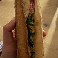 Vegan tuna and pickled onion baguettee  at Land & Monkeys - Les Halles in Paris