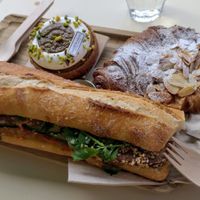 Banh mi roll, almond croissant, and azahar at Land & Monkeys - Les Halles in Paris