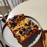 Olive and cheese focaccia at Land & Monkeys - Les Halles in Paris