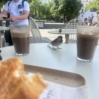 Hot chocolate, mochachino and croissant   at Land & Monkeys - Les Halles in Paris