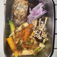 Tofu bento - crispy sushi rice, steamed veggies & red miso  at Kitoko Maui in Kihei