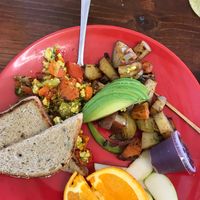 Tofu scramble dish with frozen vegetables ☹️.... where is the tofu?!  at 24 Carrots in Tempe