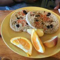 Vegan carrot cake pancakes...so good! at 24 Carrots in Tempe