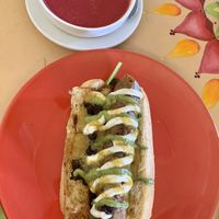 Sonoran dog and beet borscht soup at 24 Carrots in Tempe