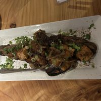 Eggplant with Mapo tofu and mushrooms - excellent!  at Village of OM in Sacramento