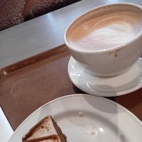 Lotus biscoff brownie and oat latte at Henry's Coffee House in Dundee