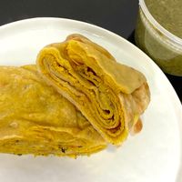 dhalpuri + callaloo (plated at home) at Pam's Kitchen in Seattle
