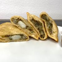 aloo pies (plated at home) at Pam's Kitchen in Seattle