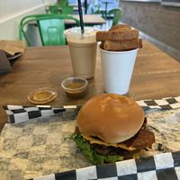 Midnight mischief burger, onion rings, chocolate shake  at Bad Garden Kitchen in Lancaster