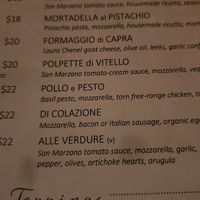 Pizza menu at FERRO in Idyllwild
