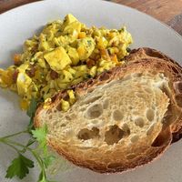 Vegan scrambled tofu on toast  at GESHA Coffee in Fremantle